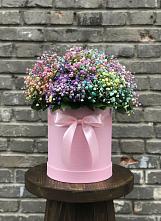 Цветочная композиция из Гипсофила и Розы в шляпной коробке в Рассказово