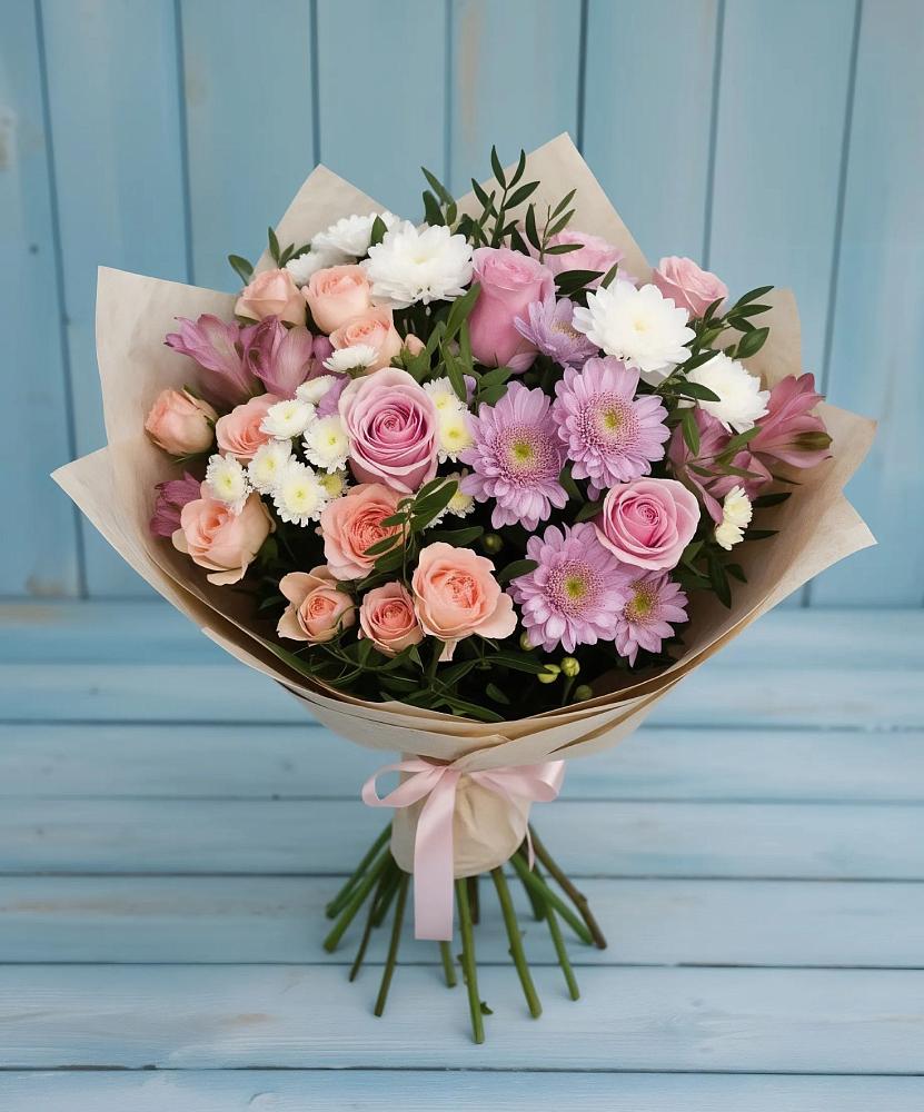 Букет цветов из: Хризантемы, Розы и Альстромерии в Рассказово