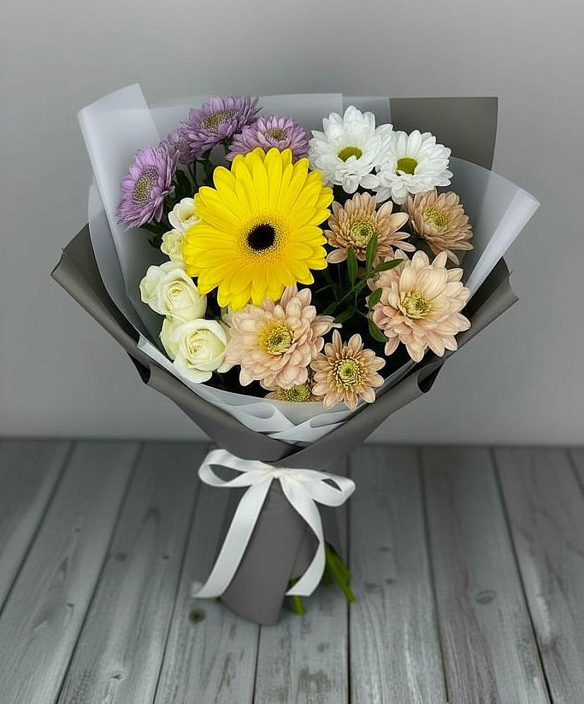 Букет цветов из: Розы, Герберы и Хризантемы в Рассказово
