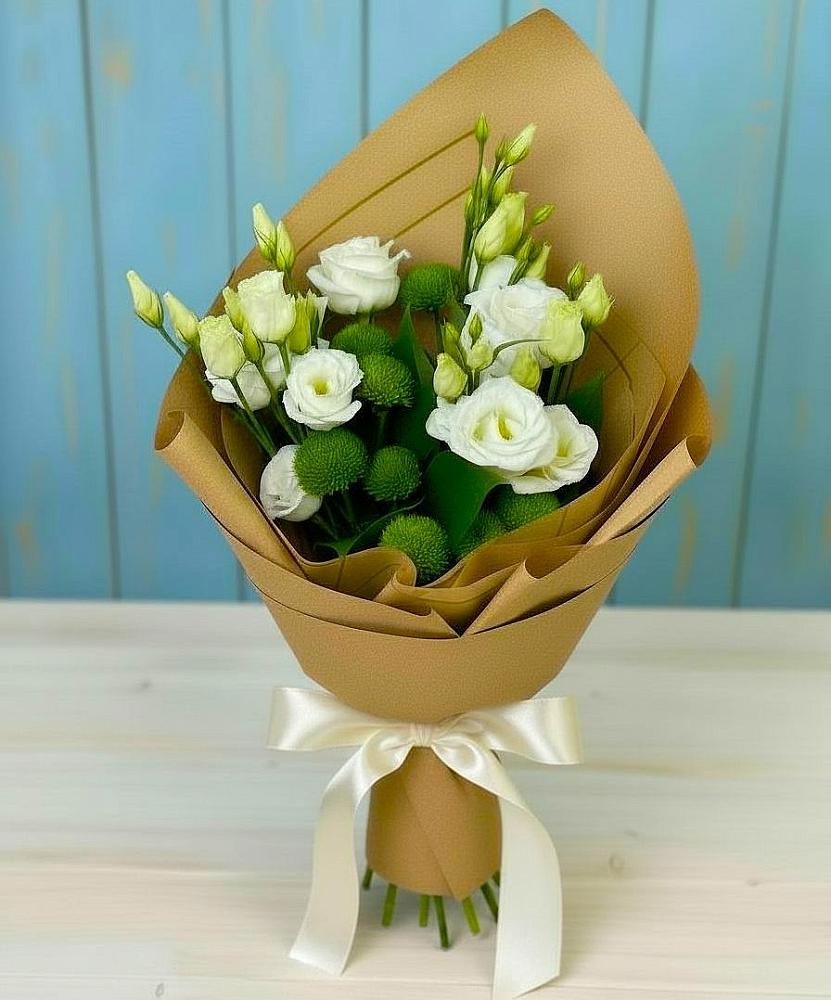 Букет цветов из: Хризантемы и Лизиантусы в Рассказово