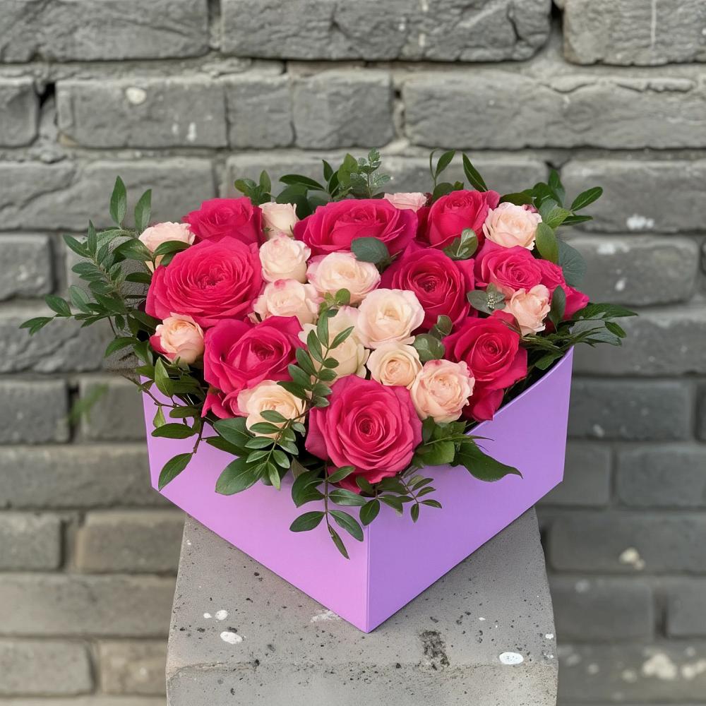 Цветочная композиция из Розы в коробке в Рассказово
