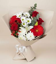 Букет цветов из:  Розы, Хризантемы, Герберы и Лилии в Рассказово