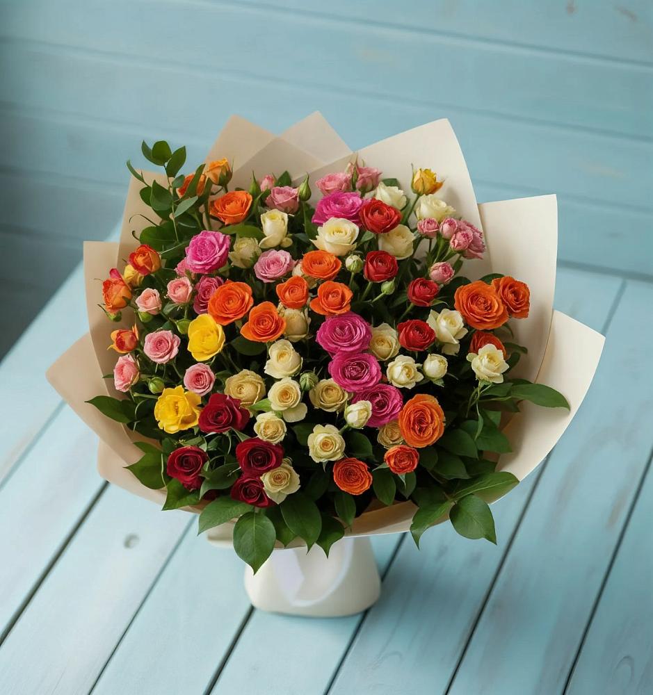 Букет Микс из разноцветных кустовых роз в Рассказово