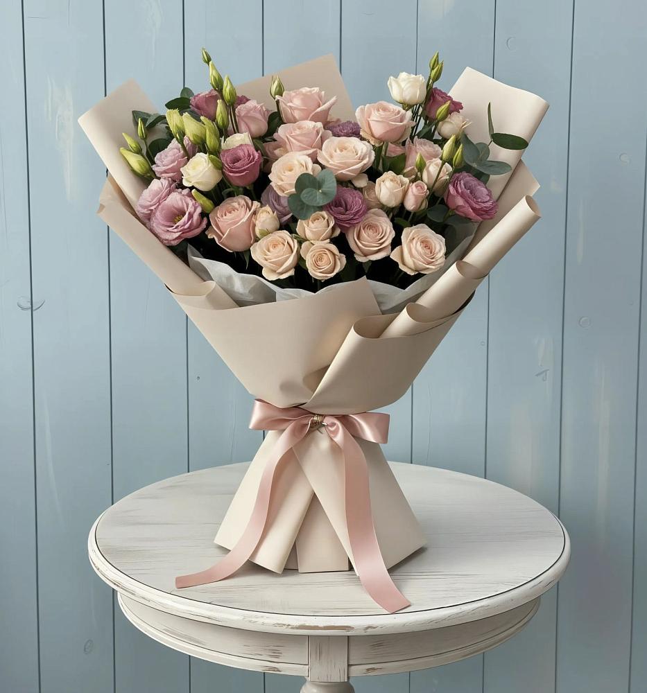 Букет цветов из: Розы и Лизиантусы в Рассказово