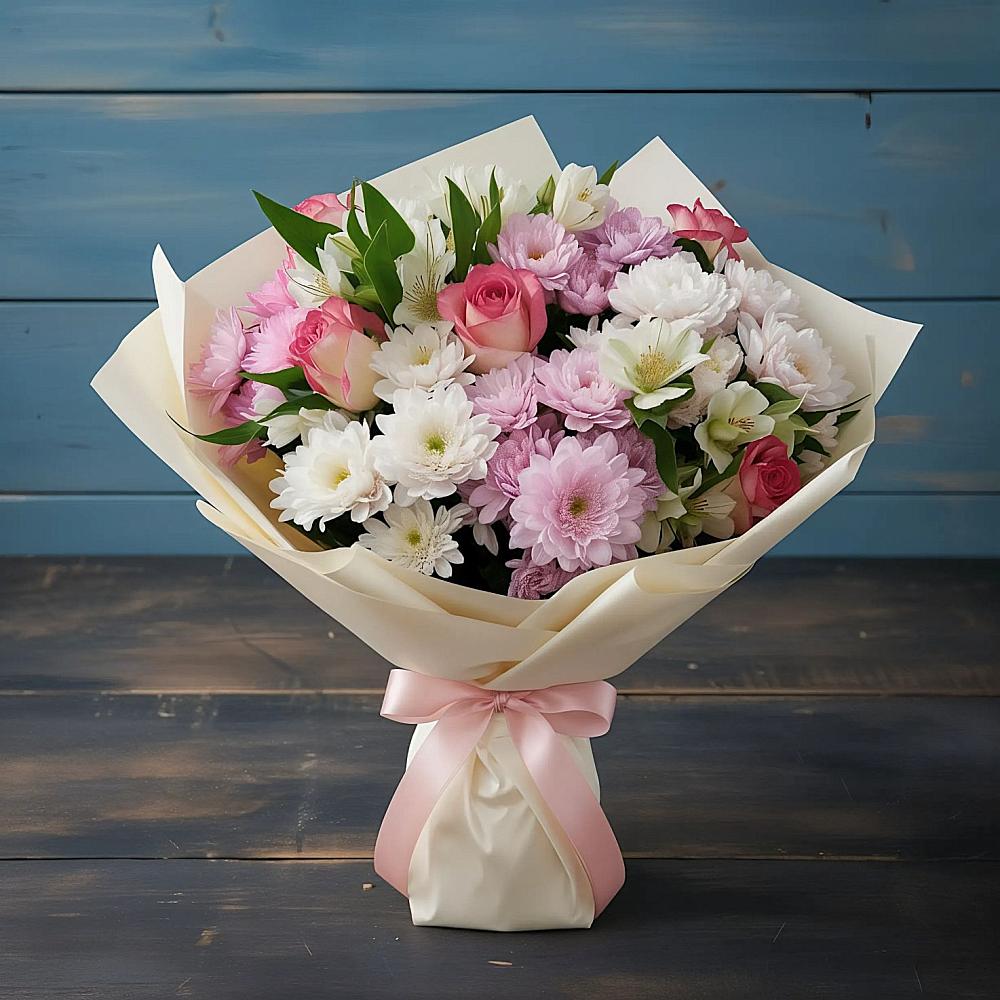 Букет цветов из: Хризантемы, Альстромерии и Розы в Рассказово